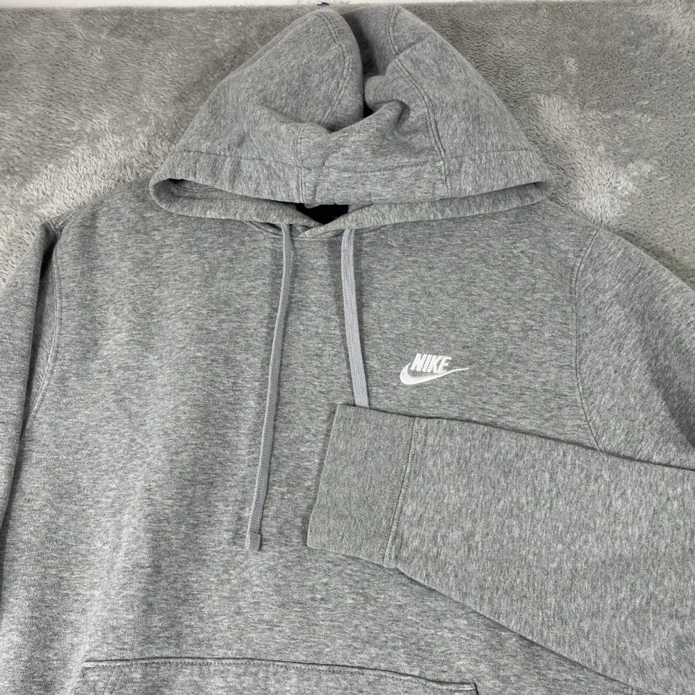 Nike Pullover Hoodie Mens Medium Gray Fleece Swoosh Logo Sweatshirt - Picture 3 of 9